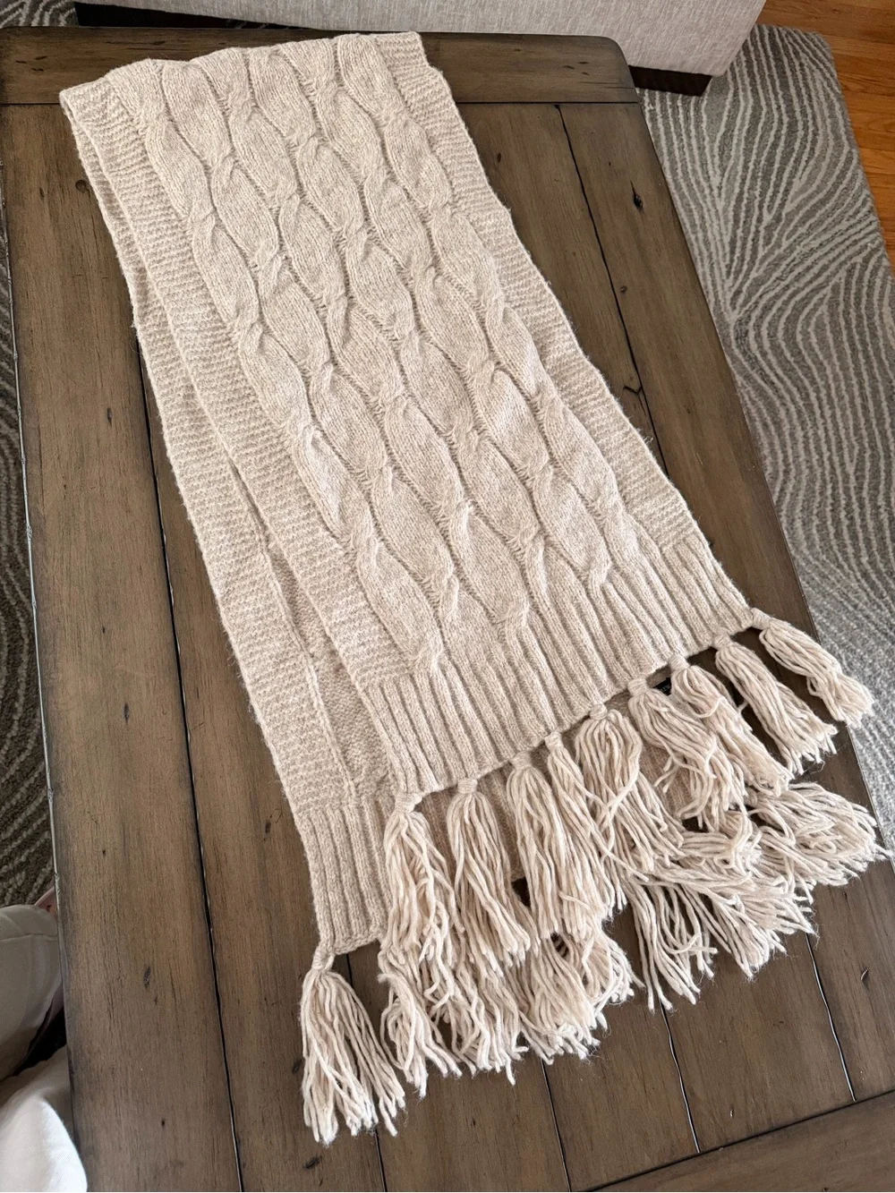 J. Crew Cable-knit fringe scarf Heather Oatmeal #419